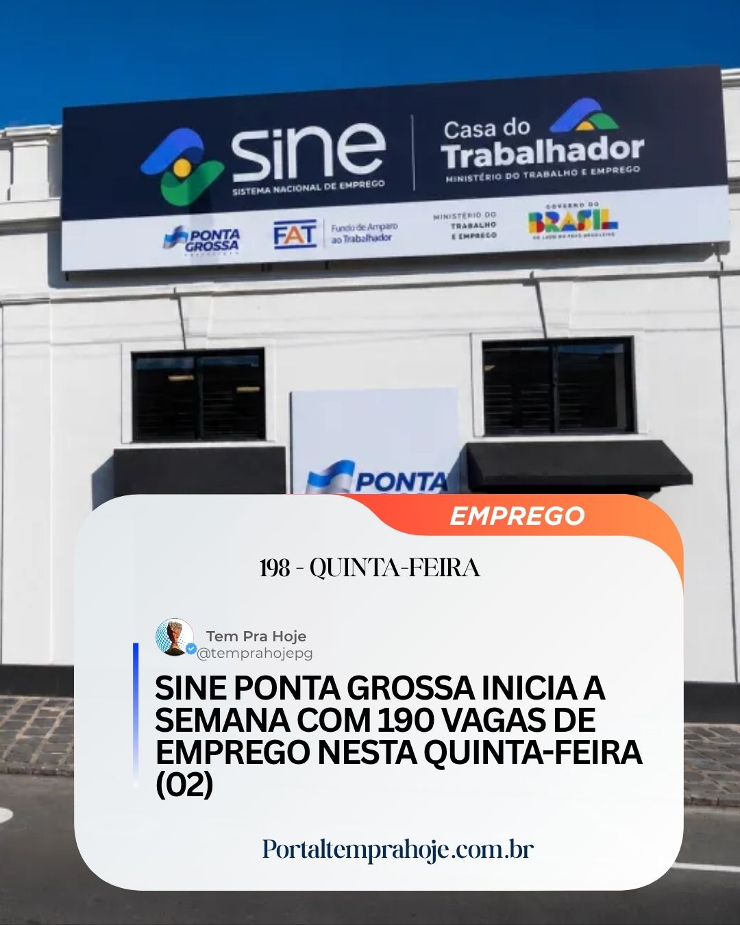 SINE Ponta Grossa abre 198 vagas de emprego nesta quinta-feira (02)