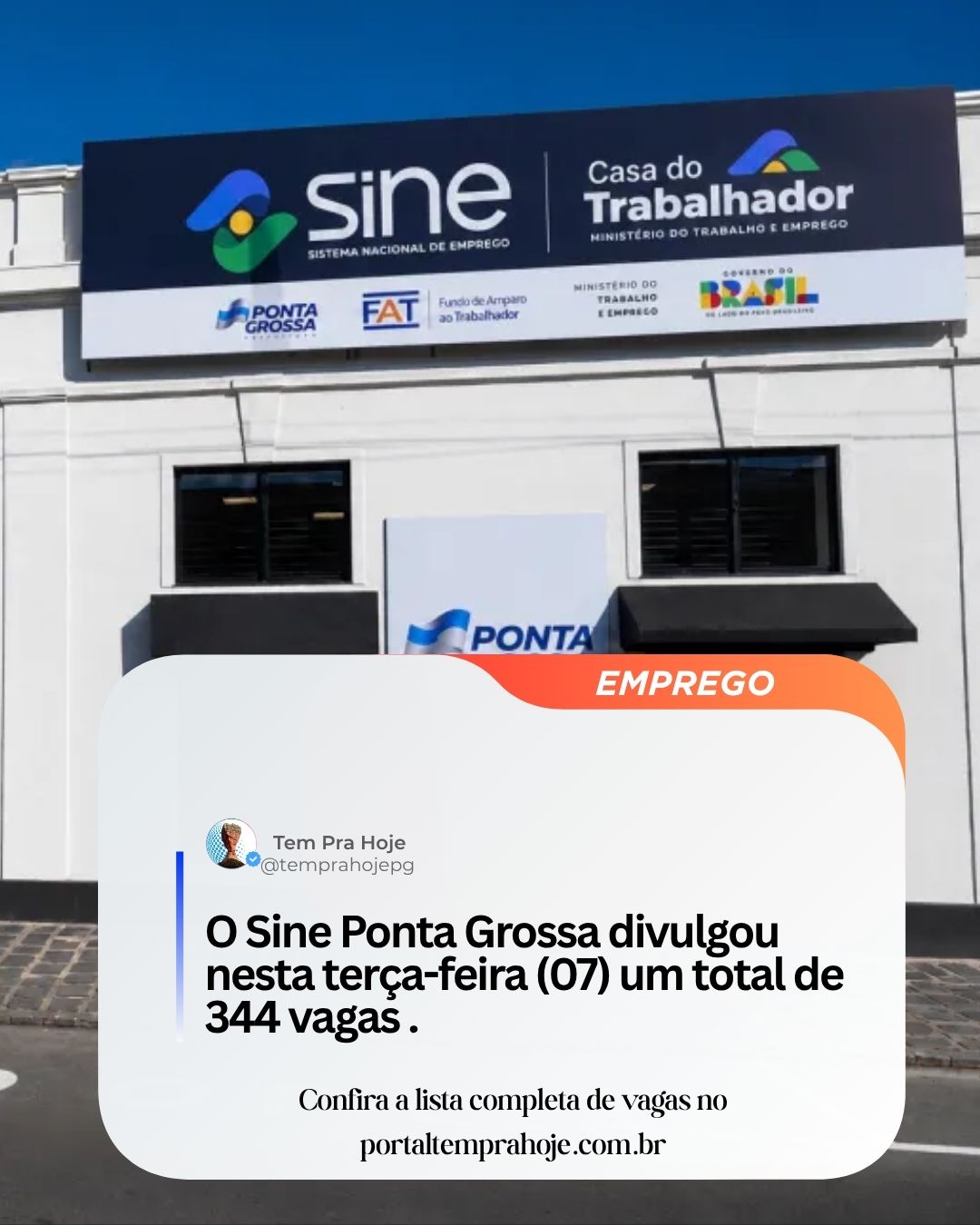 O Sine Ponta Grossa divulgou nesta terça-feira (07) um total de 344 vagas