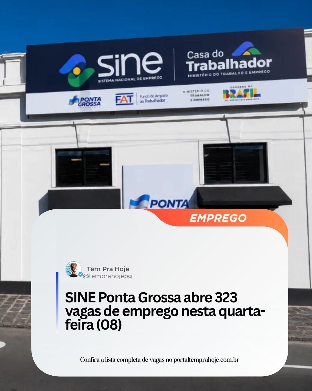 SINE Ponta Grossa abre 323 vagas de emprego nesta quarta-feira (08)