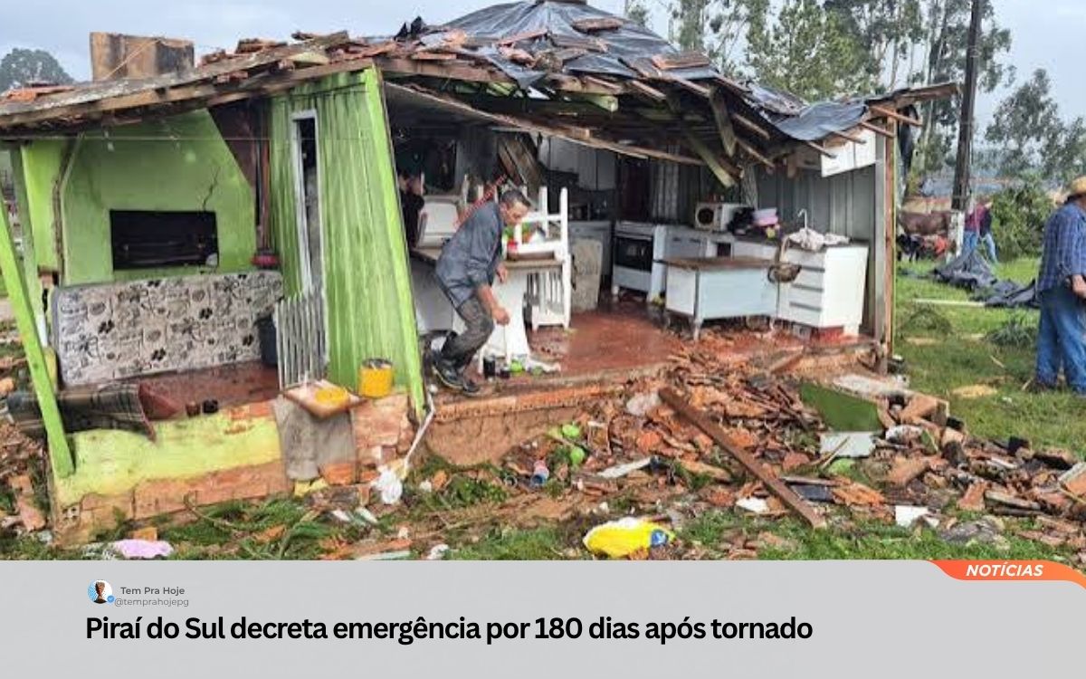 Piraí do Sul decreta emergência por 180 dias após tornado