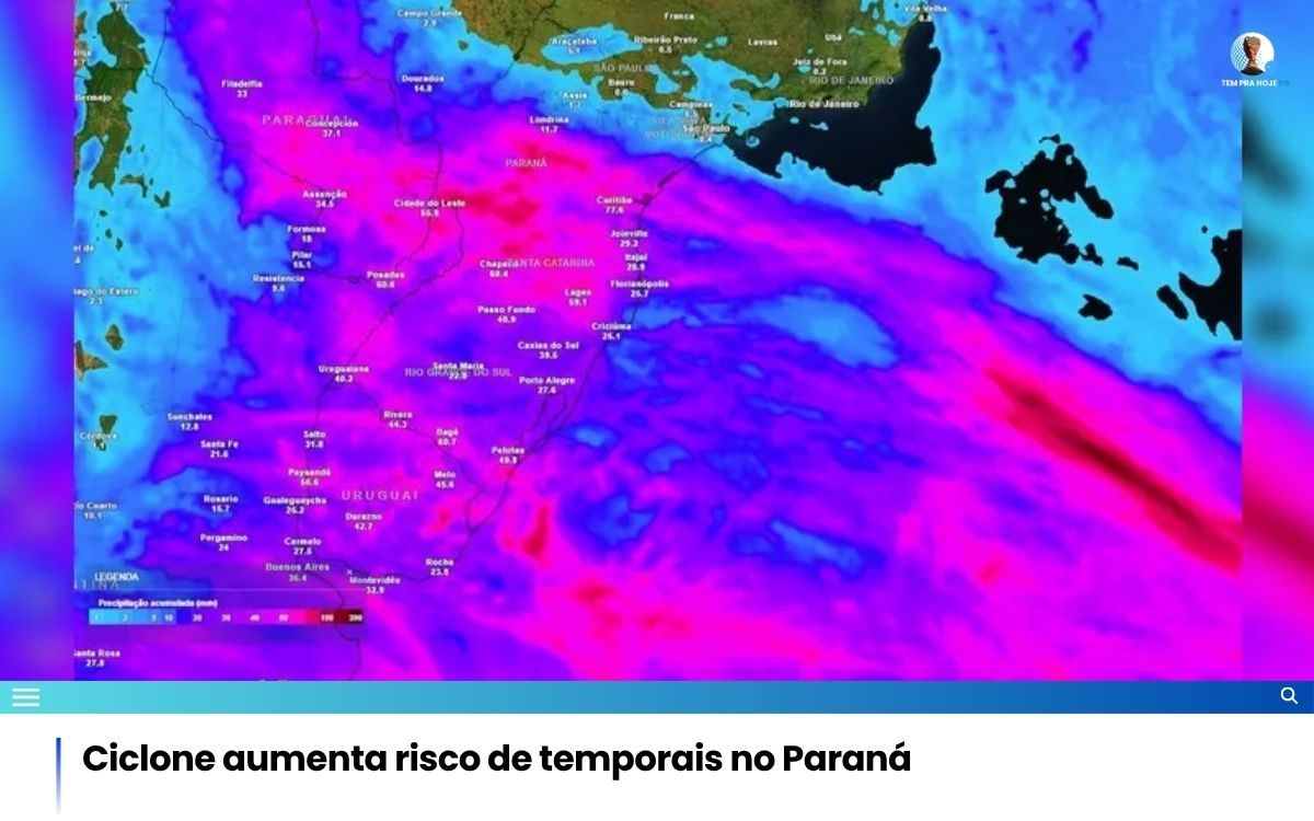 Ciclone aumenta risco de temporais no Paraná